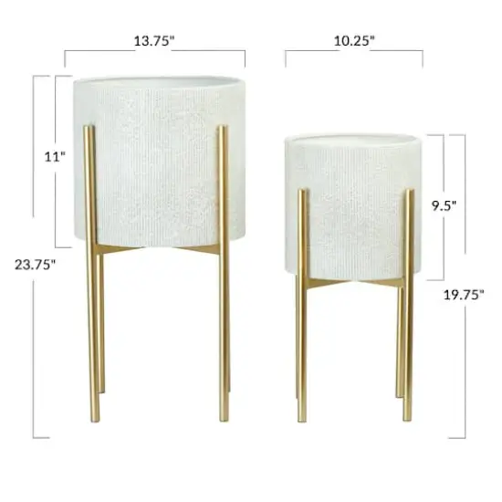 Hello Honey&reg; White & Gold Boho Embossed Metal Planters with Stands Set {10}