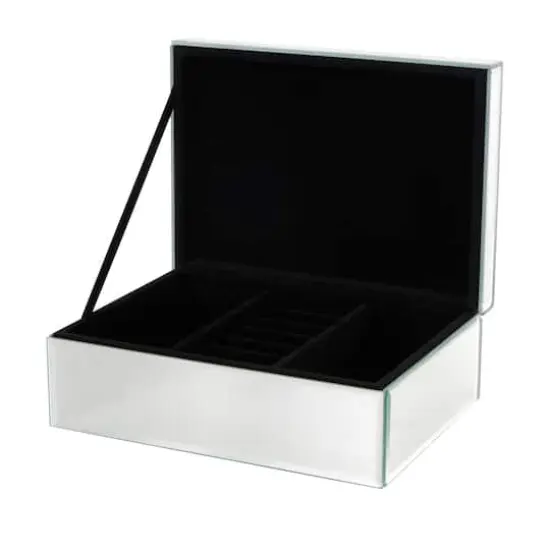 9.75" x 7" x 4.75" Silver Glass Mirrored Decorative Jewelry Box with Black Bubble Textured Balls {4}