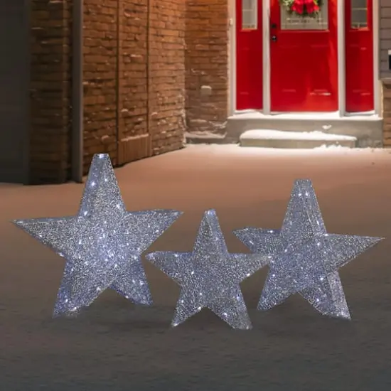 Silver LED Stars Outdoor Christmas D&eacute;cor Set {3}