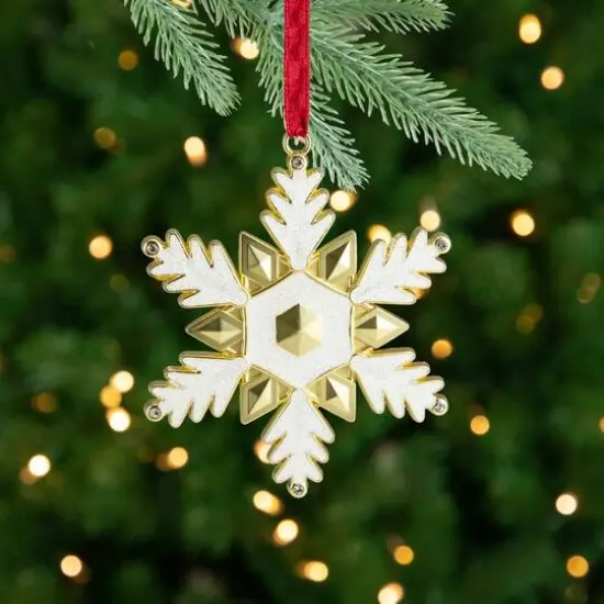 3.5" Gold Brass-Plated Snowflake with European Crystals Ornament {6}