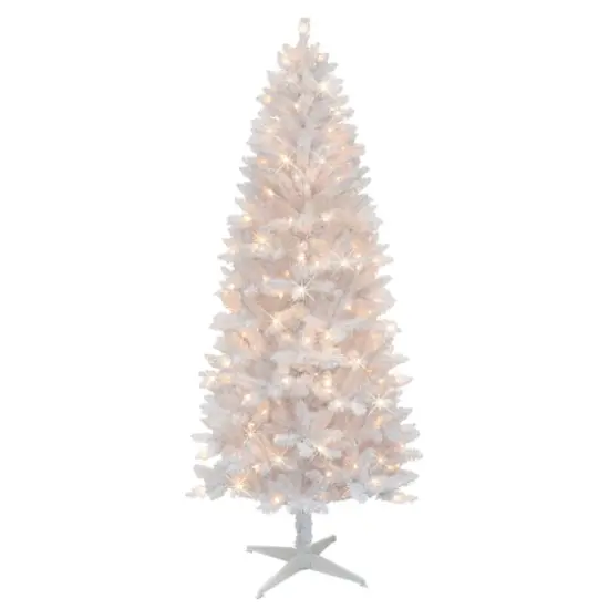 7ft. Pre-Lit White Carson Artificial Pine Christmas Tree, Clear Lights {1}
