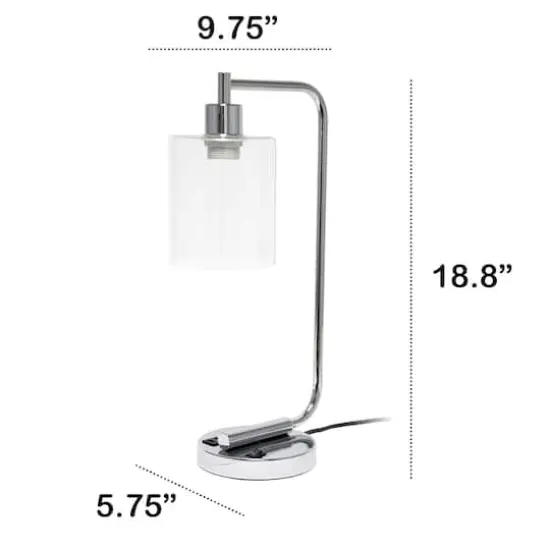 Lalia Home Iron Desk Lamp with USB Port and Glass Shade Chrome {4}