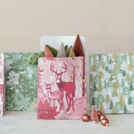 Hello Honey Multicolor Reindeer, Tree & Flowers Printed Paper Gift Bags with Tie Closures, 4ct. {4}