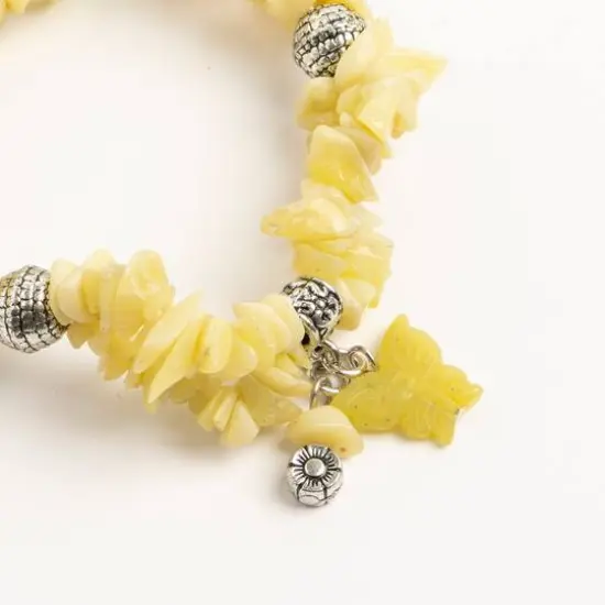 John Bead New Jade Green Natural Stone 2-Strand Bracelet with Butterfly Charm {3}