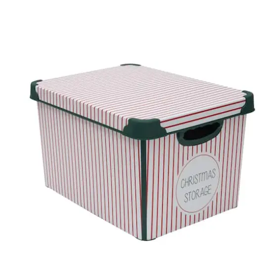 Simplify Christmas Stripe Design Green Ornament Storage Tote Bin {1}