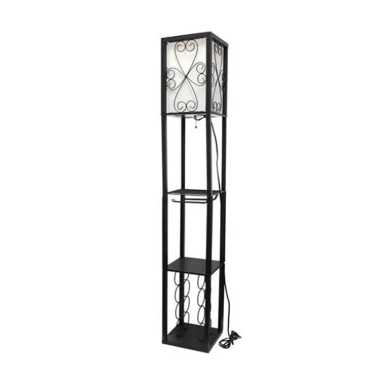 Simple Designs&trade; Floor Lamp Storage Shelf and Wine Rack with Linen Shade Black {13}