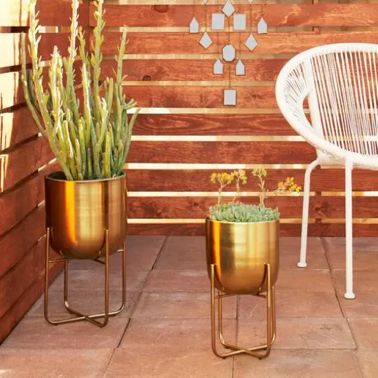 Metal Contemporary Stand Planter Set Gold {7}