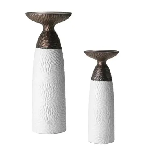 American Art Decor Twin Crucibles 2-Piece Table Top Candle Holder Set in White - 15.25" x 4.5", 15.25" x 4.5" {9}