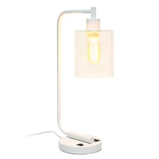 Lalia Home Iron Desk Lamp with USB Port and Glass Shade White {5}