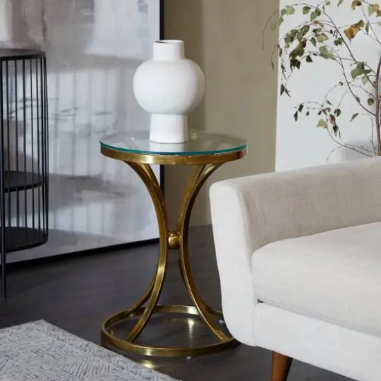 Gold Stainless Steel Contemporary Accent Table, 18" x 18" x 25" {8}