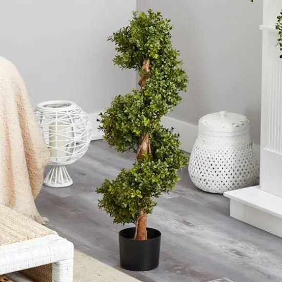 3ft. Potted UV Resistant Spiral Boxwood Topiary Tree {4}