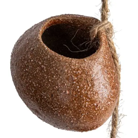 Hello Honey&reg; 21.5" Brown Stoneware Hanging Vases on Jute Rope with Reactive Glaze {9}