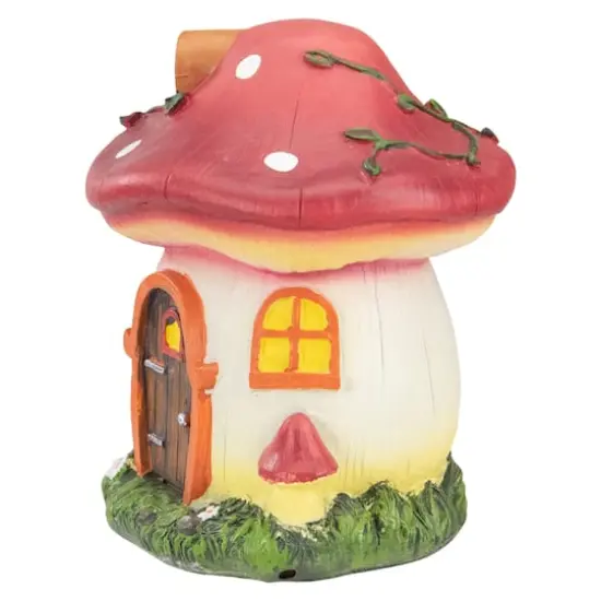 6.25" Red Mushroom House Outdoor Garden Statue {5}