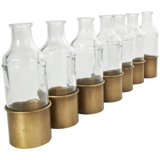 22" Gold Metal Adjustable Bottle Vase with Clear Glass Bottles {5}