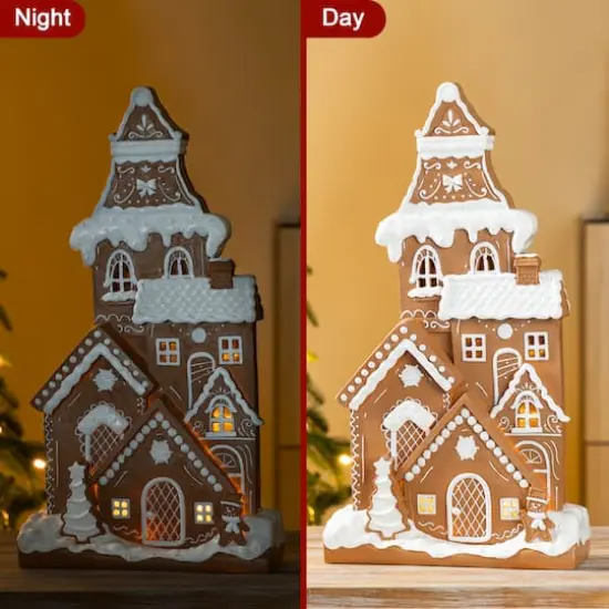Glitzhome&reg; 17.75" Christmas Lighted Resin Gingerbread House Table Decor {7}