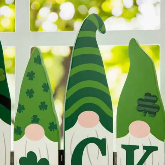 Glitzhome&reg; 12.25" St. Patrick's Wooden Luck Shamrock Gnome Table Decor {6}