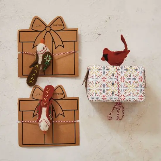 Hello Honey Multicolor Handmade Wool Felt Embroidered Bird Gift Topper with Yarn Wrap, 3ct. {3}