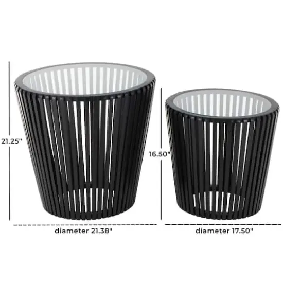 Black Wood Cage Inspired Accent Table with Clear Glass Tabletop Set {8}