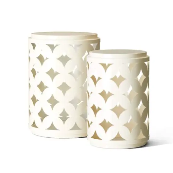 Glitzhome&reg; Modern Heavy Duty Metal Frame Side Table Set Cream White {1}