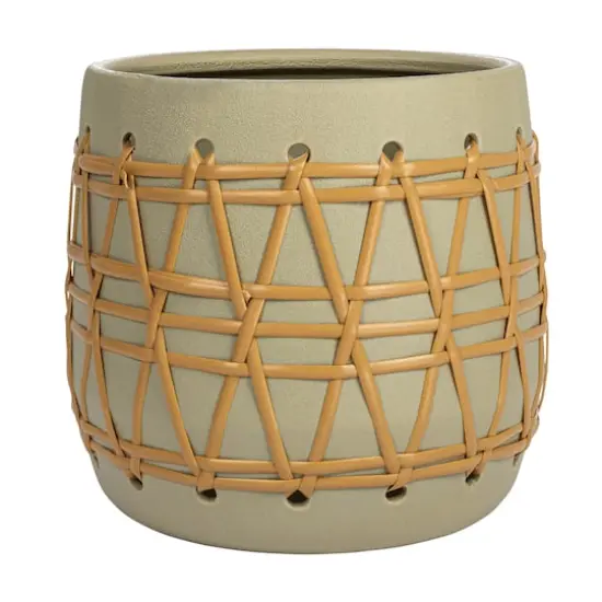 Hello Honey&reg; 9" Green Stoneware Planter with Woven Design {4}