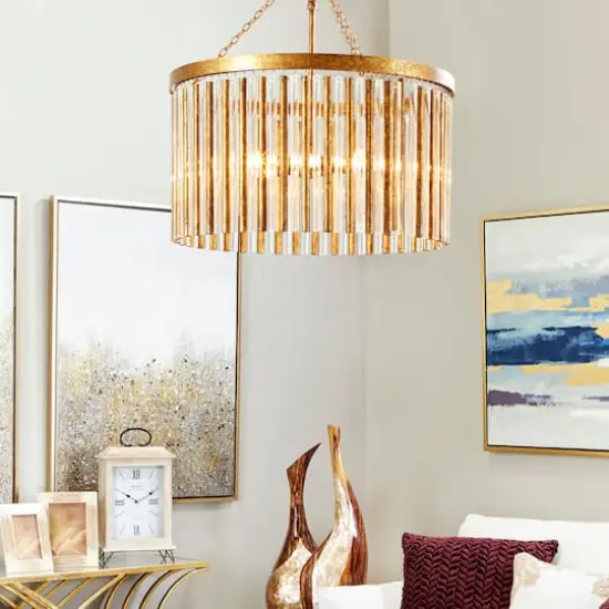 Gold Iron Glam Drum Chandelier, 25" x 22" x 22" {10}