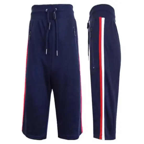 Galaxy By Harvic French Terry Sweat Shorts With Contrast Trims & Side Zipper Pockets Navy {1}