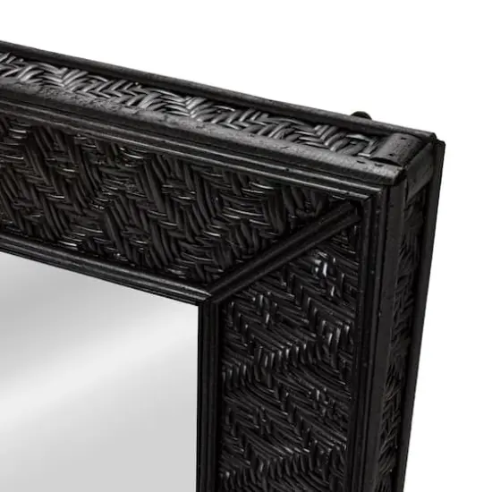 Hello Honey® 25.5" Handwoven Rattan Rectangle Wall Mirror Black {7}