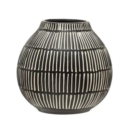 Hello Honey&reg; 6" Black & White Debossed Stoneware Vase {1}