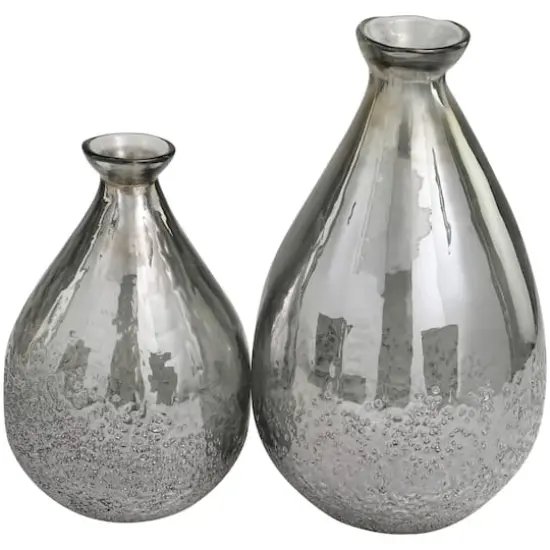 Gray Glass Textured Teardrop Vase Set {1}