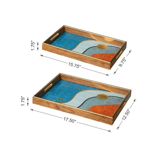 Glitzhome&reg; Rectangle Abstract Patterned Decorative Trays Set {4}