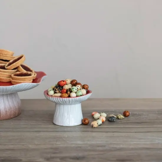 Hello Honey® 4.25" Red & White Reactive Glaze Round Stoneware Footed Mushroom Dish {3}