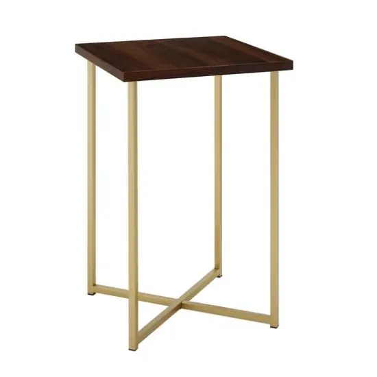 Walker Edison Luxe Modern Glam Square Side Table Dark Walnut/Gold {1}