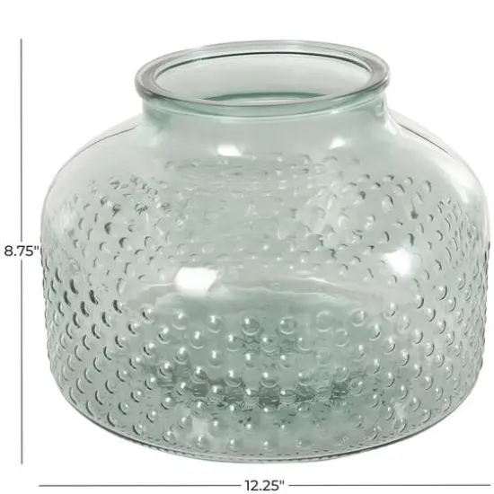 12.25" Green Glass Wide Spotted Decorative Vase {7}