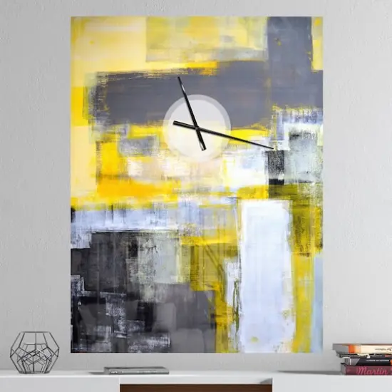 Designart 'Grey And Yellow Blur Abstract Modern Rectangular Wall Clock {3}