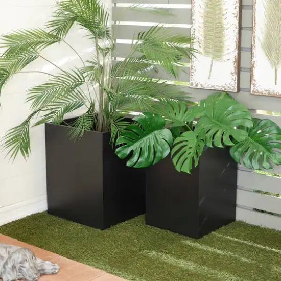 Black Modern Planter, Set of 2" 18", 14" {9}