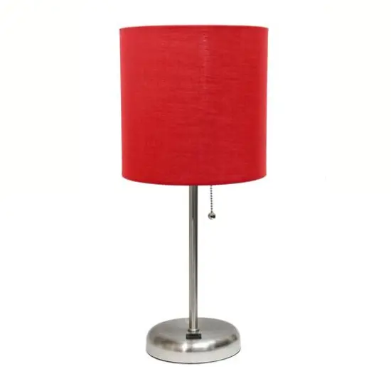 Creekwood Home 19.5" Oslo USB Port Table Lamp Brushed Steel/Red Shade {1}