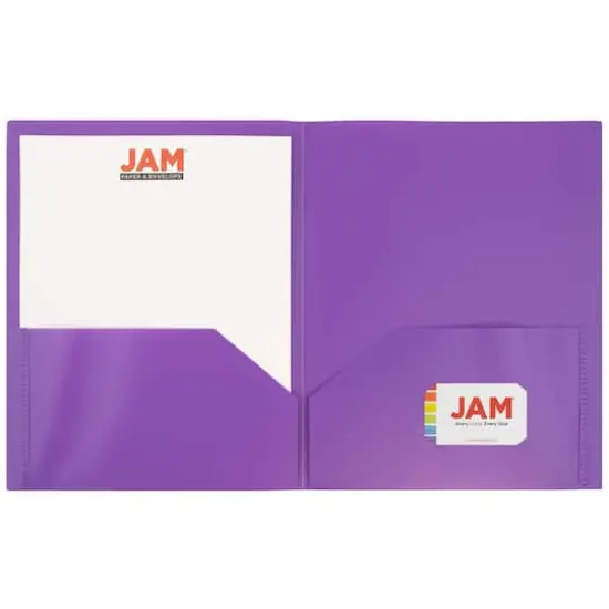 JAM Paper 9.5" x 11.5" Plastic 2 Pocket School POP Folders, 6ct. Purple {5}