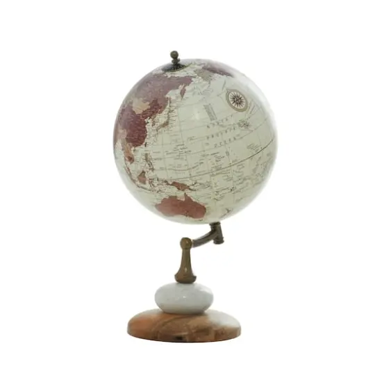 13" Cream Mango Wood & Marble Contemporary Globe {7}