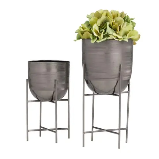 Grey Modern Planter, Set of 2" 12", 9" {3}