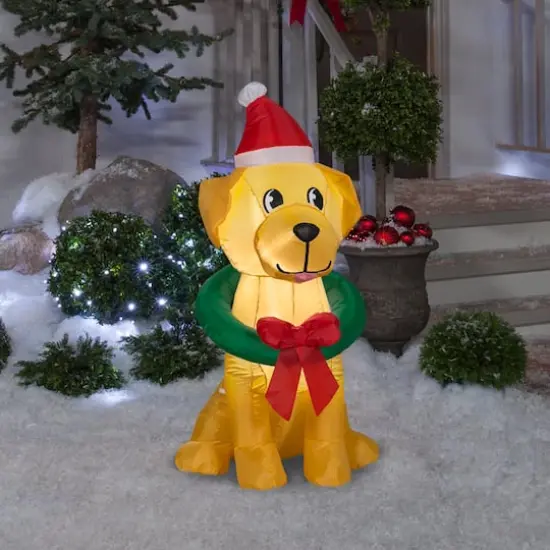 3.5ft. Airblown&reg; Inflatable Christmas Yellow Lab with Wreath {3}