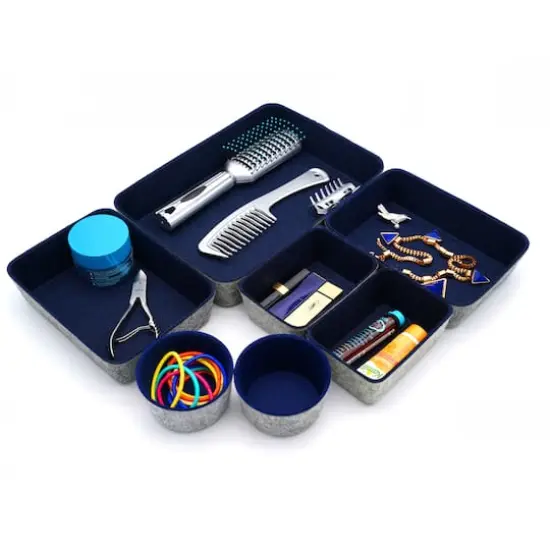 Welaxy 7 Piece Felt Round Cups & Trays Drawer Organizer Set Navy {6}