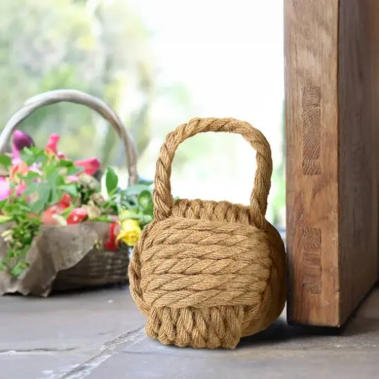 Hello Honey&reg; 6.25" Rope Knot Cotton Door Stop Brown {3}