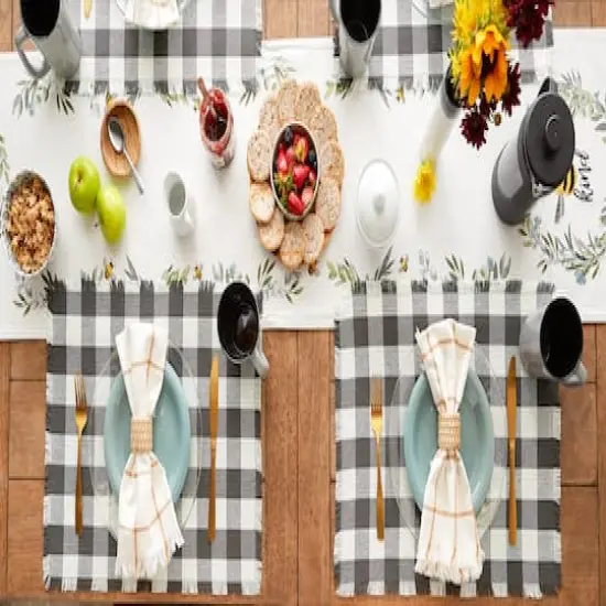 DII&reg; Heavyweight Check Fringed Cotton Placemats, 6ct. Mineral {8}