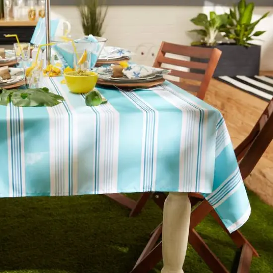 Beach House Stripe Print Outdoor Tablecloth With Zipper 60" x 84" {6}