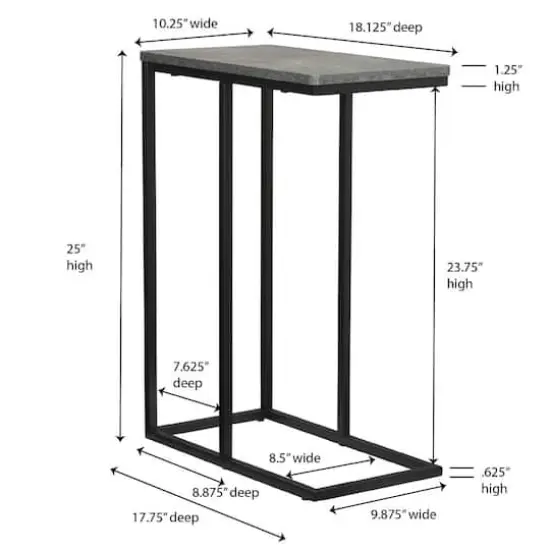 Household Essentials 25" Jamestown C-Shaped End Table Gray {8}