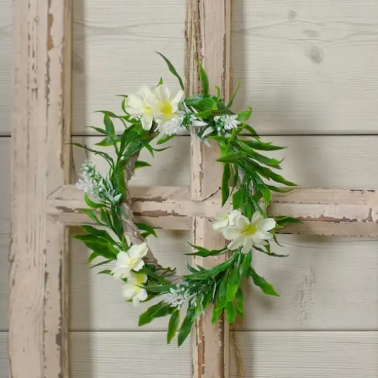 7" Mini White Floral & Foliage Spring Wreath {3}