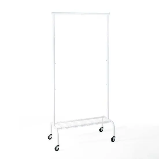 SunnyPoint Rolling Garment Rack with 1-Tier Lower Shelf White {1}