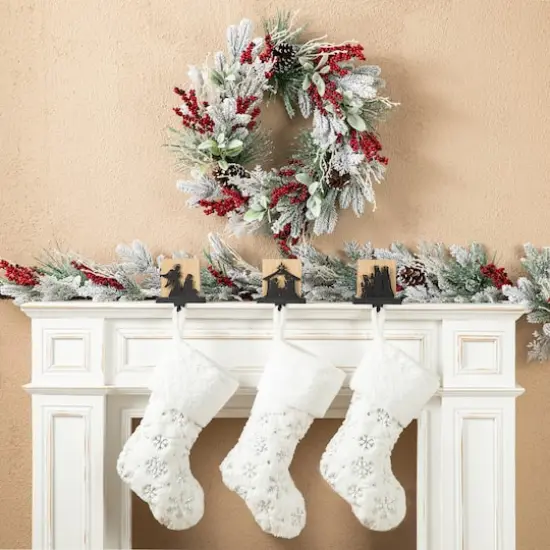 Glitzhome&reg; 5" Christmas Metal Nativity Scene Stocking Holder Set {6}