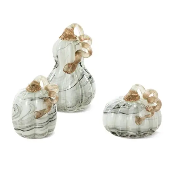 Glitzhome&reg; Gray Marble Glass Pumpkin & Gourd Set {6}
