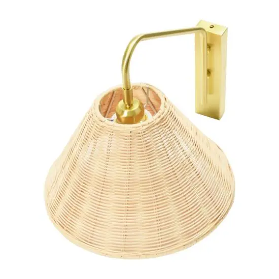 Hello Honey&reg; Rattan & Metal Wall Sconce Brushed Brass {8}